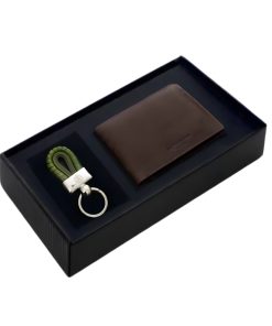 Spalding & Bros Kit Portafoglio Marrone e Portachiavi Verde Deep