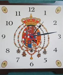 OROLOGIO DA PARETE REGNO DELLE DUE SICILIE GIGLI ANGOLI 27X27 CM BASE LEGNO SFONDO BIANCO
