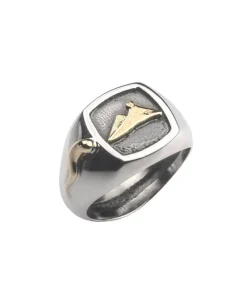 Anello Terra Mia “Vesuvio con Corniciello laterale” in Argento 925 e Brone Giallo interamente lavorati a mano