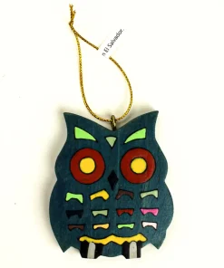Decorazione Gufo tinte azzurre 7x6cm