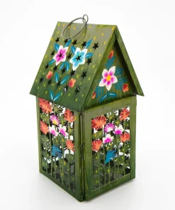 Portalumino Casetta metallo verde fiori