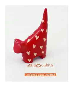 Gatto stilizzato 5cm rosso cuoricini