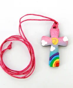 Croce Arcobaleno con laccio rosa