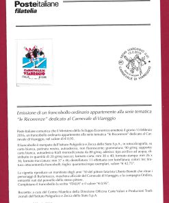 BOLLETTINO ILLUSTRATIVO ITALIA 2016 nuovo ” CARNEVALE di VIAREGGIO” €4,50