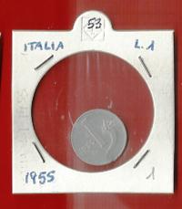 ITALIA – ITALY 1955 1 Lira Km91 € 1.00 Circulated