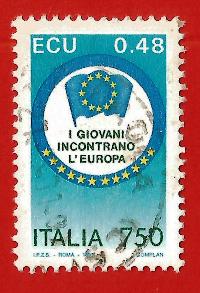 ITALIA – ITALY 1991 YT 1907 Used ” I giovani incontrano l’Europa ” € 0.15